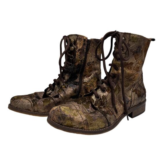 Womens Unity in Diversity Brown Velvet Floral Lace Up Boots Sz 37 7 Portugal - Picture 4 of 10